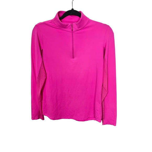 IBKUL Tops - IBKUL 1/4 Zip Pullover Womens Small Pink Mesh Panel Long Sleeve Mock Neck Top